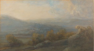 Fjelllandskap med to figurer til høyre, 1905. av Alphonse Legros