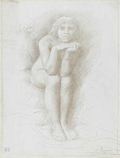 Sittende nakenmodell. av Alphonse Legros