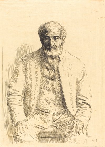 Gammel mann sittende Vieillard assis. av Alphonse Legros