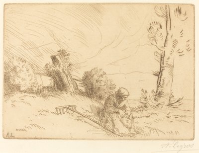 Bondekvinne som sitter nær en hekk av Alphonse Legros