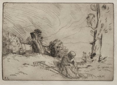Bondekvinne som sitter nær en hekk av Alphonse Legros