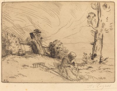 Bondekvinne som sitter nær en hekk av Alphonse Legros
