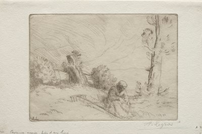 Bonde nær et steingjerde. av Alphonse Legros