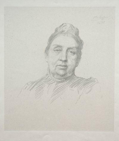 Portrett av Madame Kemp, 3. plate sett forfra. av Alphonse Legros