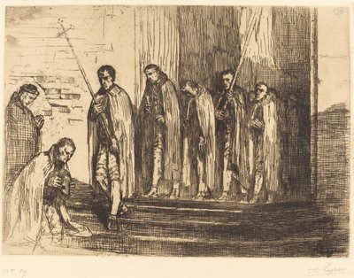 Prosesjon Forlater en kirke La sortie de la prosesjon. av Alphonse Legros