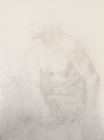 Sittende mann naken (brunt kritt på papir) av Alphonse Legros