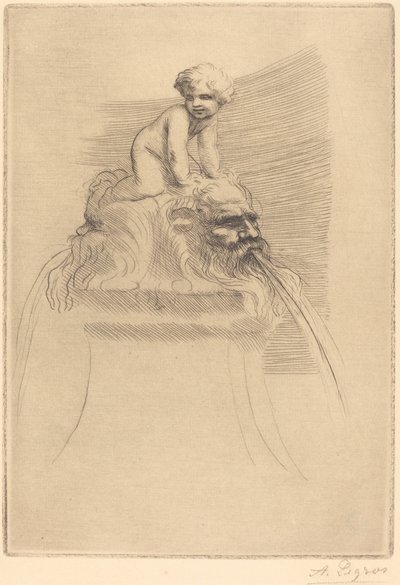 Liten fontene, barn som leker på Grotesques Liten fontene, barn som leker på maskene. av Alphonse Legros