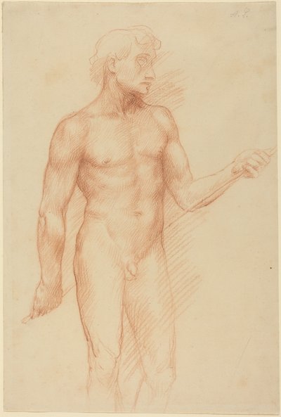 Studie av en mannlig figur som holder en stav bak ryggen av Alphonse Legros