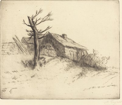 Halmtak hytte Chaumiere. av Alphonse Legros