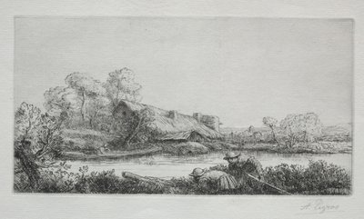 Gården ved elven La Ferme Sur La Rivière: Kveldseffekt. av Alphonse Legros