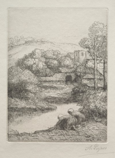 Vaskeplassen, kalt The Washerwomen (Le Lavoir, Dite "Les Laveuses") av Alphonse Legros