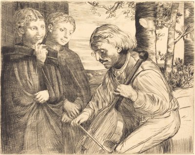 Viol Player Violspilleren. av Alphonse Legros