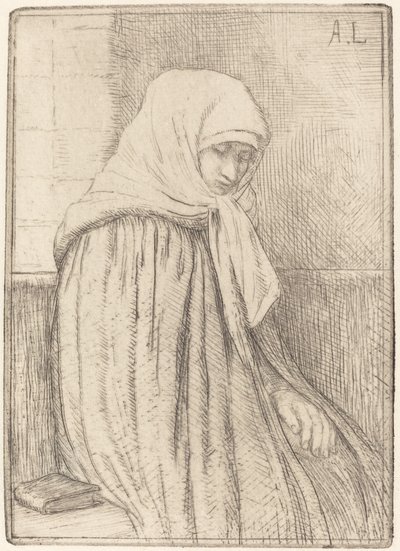 Ung bonde sitter i en kirke av Alphonse Legros