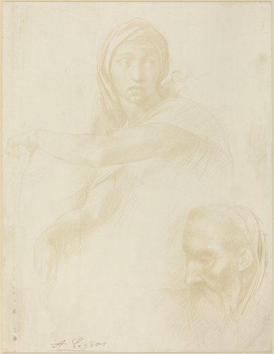 Studie av Delphic Sibyl; Leder av en mann av Alphonse Legros after Michelangelo
