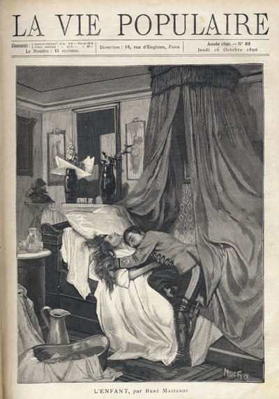En desperat soldat klemte en kvinnes lik som lå i en seng. Illustrasjon av Alfons Maria Mucha (Alphonse Marie Mucha av Alphonse Mucha