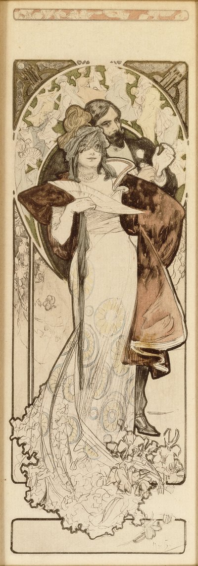 En modell for litografien "Program 27. oktober 1900", ca. 1900 av Alphonse Mucha