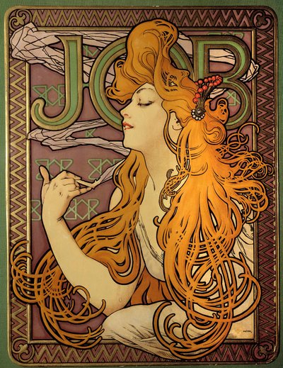 Reklame for merket av papirer en sigarett "" Job", Litografi av Alphonse Mucha (1860-1939), illustratør tchecoslovaque av Alphonse Mucha