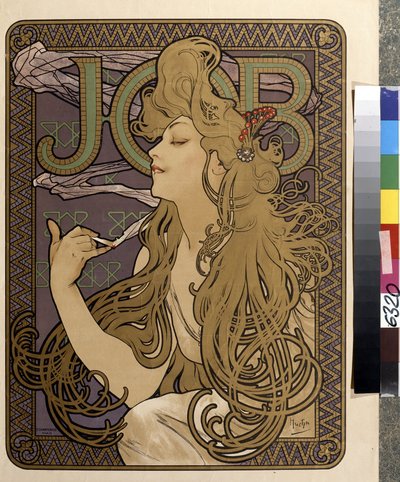 Reklameplakat for ""Job"" silkepapir. Kunstverk av Alfons Maria Mucha (Alphonse Marie Mucha av Alphonse Marie Mucha