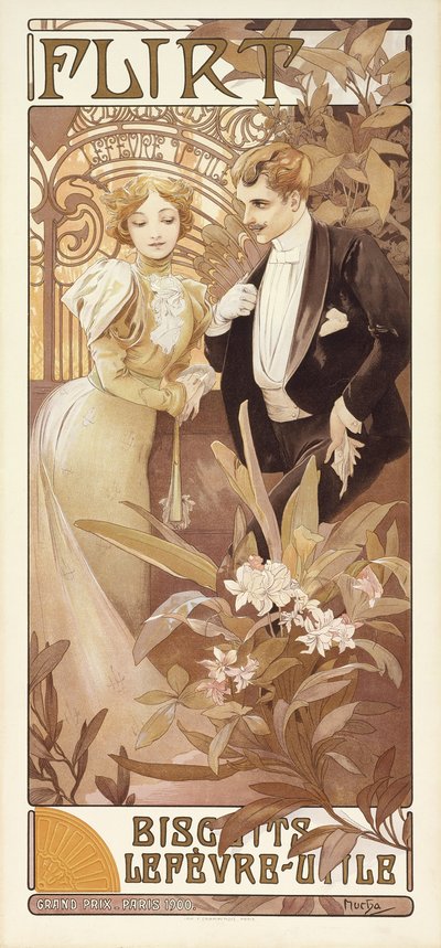 Flirt, c.1895-1900 (colour litho) av Alphonse Mucha