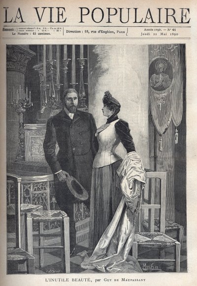 I en kirke står et vakkert og elegant ektepar opp mellom stearinlys og ber til Gud. Illustrasjon av Alfons Maria Mucha (Alphonse Marie Mucha av Alphonse Mucha