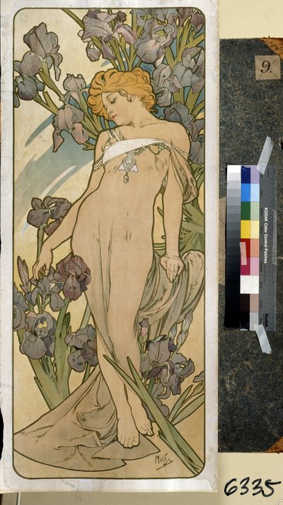 Iris (del av serien med blomster). Kunstverk av Alfons Maria Mucha (Alphonse Marie Mucha av Alphonse Marie Mucha