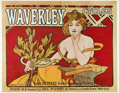 Plakatreklame Waverley-sykluser av Alphonse Mucha