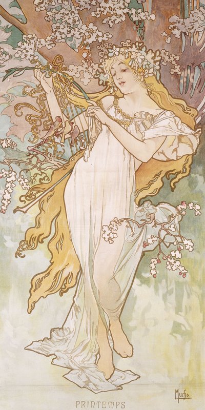 Vår; Printemps, ca. 1896 av Alphonse Mucha