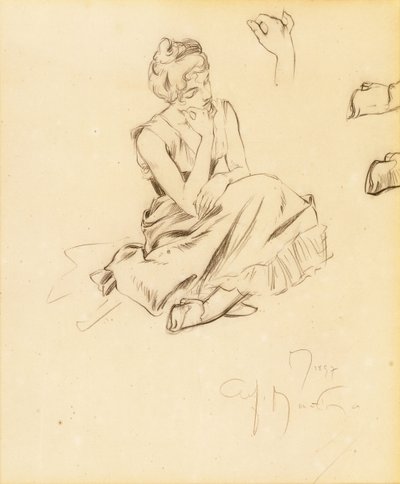 Studie av en sittende kvinne, 1897 av Alphonse Mucha