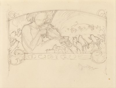 Studie av en kvinne som spiller fiolin, av Alphonse Mucha