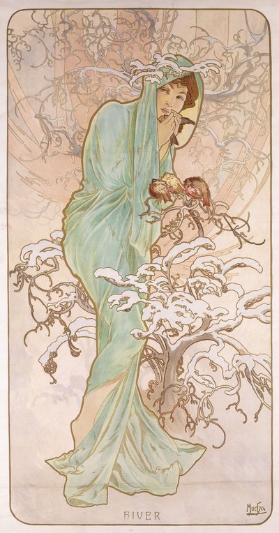 Vinter; Vinter, ca. 1896 av Alphonse Mucha