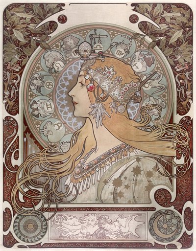 Zodiac - Alfons Marie Mucha (1860-1939). Fargelitografi av Alphonse Mucha