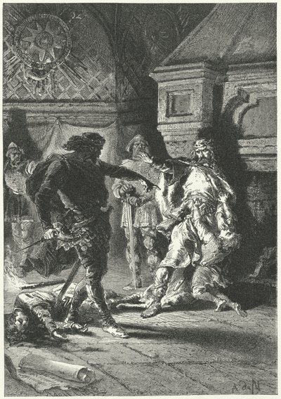 Clovis I påtvinger hans testamente som konge av frankerne (gravering) av Alphonse Marie de (after) Neuville