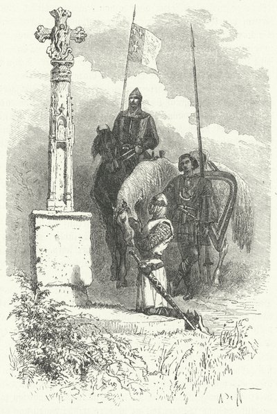 Ferdinand I av Leon ber foran et kors av Alphonse Marie de (after) Neuville