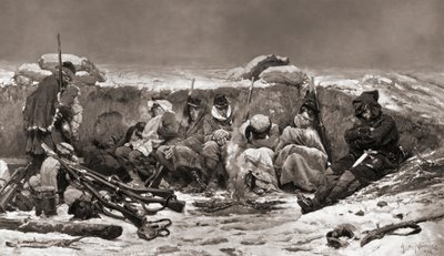 Franske soldater i skyttergraven. Beleiring av Paris. Fransk-prøyssisk krig av Alphonse Marie de (after) Neuville