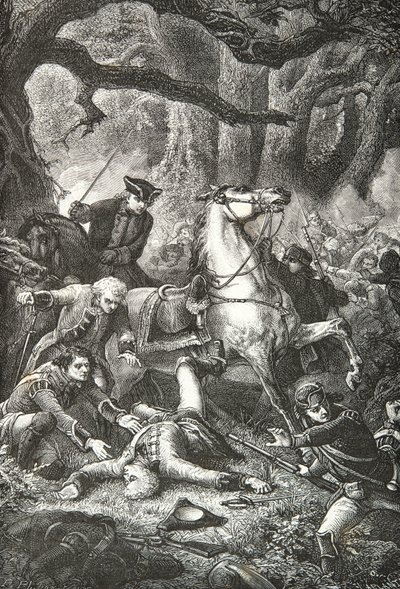 General Edward Braddocks død i slaget ved Monongahela av Alphonse Marie de Neuville