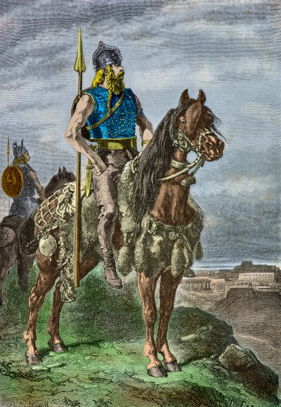 Rytterportrett av en gallisk kriger (gravering) av Alphonse Marie de Neuville