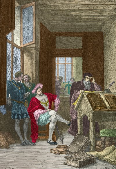 François 1er besøker Robert Estiennes trykkeri (gravering) av Alphonse Marie de Neuville