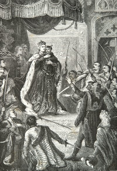 Maria Theresa av Østerrike med den fremtidige Josef 2 foran de ungarske magnatene av Alphonse Marie de Neuville