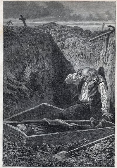 Kirkegårdene tar det de får - Illustrasjon av Alphonse De Neuville (1835-1885) for "Les miserables - Second part: Cosette" av Victor Hugo (1802-1885) 1862 av Alphonse Marie de Neuville