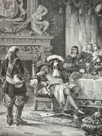 Vilhelm 3 av Oranien-Nassau får vite om anerkjennelsen av kong Jakob 3 av England av Ludvig 14 (gravering) av Alphonse Marie de Neuville
