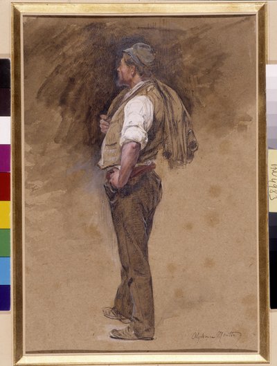 Bonde har jakken på hodet. Maleri av Alphonse Moutte (1840-1913), Obligatorisk omtale: Samlingsstiftelsen hilsen Provence, Marseille (Dim i cm 27x18) av Alphonse Moutte