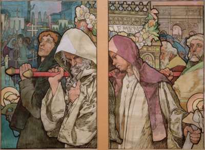 A. Mucha, vindu til St. Vitus i Praha / papp 1931 av Alphonse Mucha