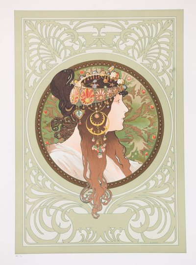 Bysantinske hoder: Brunette, 1897. av Alphonse Mucha
