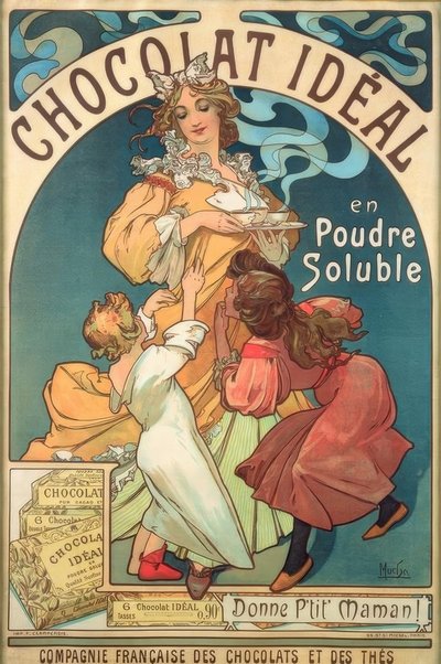 Ideell sjokoladeløselig pulver av Alphonse Mucha