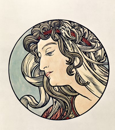 Hodet til en kvinne av Alphonse Mucha