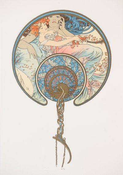 Den passerende vinden fører ungdommen med seg. Fanen, 1899. av Alphonse Mucha