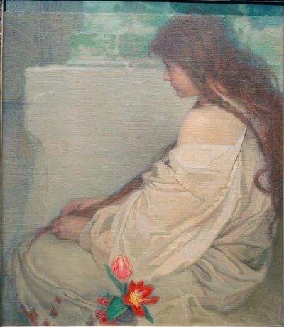 Jente med tulipaner av Alphonse Mucha