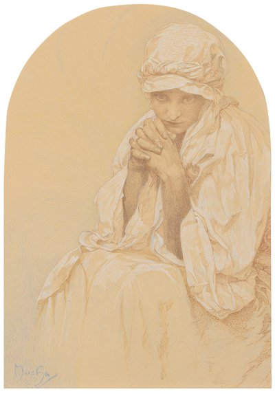 Portrett av Jaroslava, kunstnerens datter, ca. 1924. av Alphonse Mucha