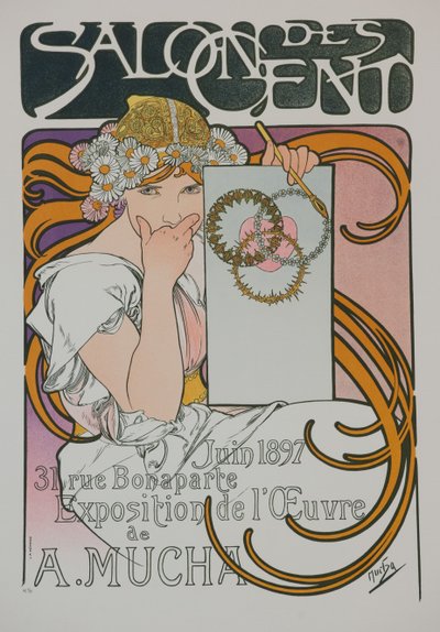 Plakat for A. Muchas-utstillingen i Salon des Cent, 1897. av Alphonse Mucha
