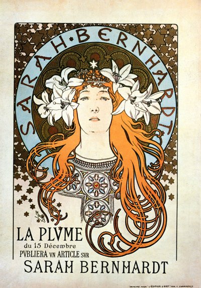 Sarah Bernhardt, La Plume, 15. desember 1896 av Alphonse Mucha